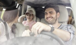 Family driving with car